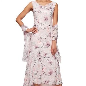 Alex Evenings Floral Burnout Cowl Neck Dress Sz 12